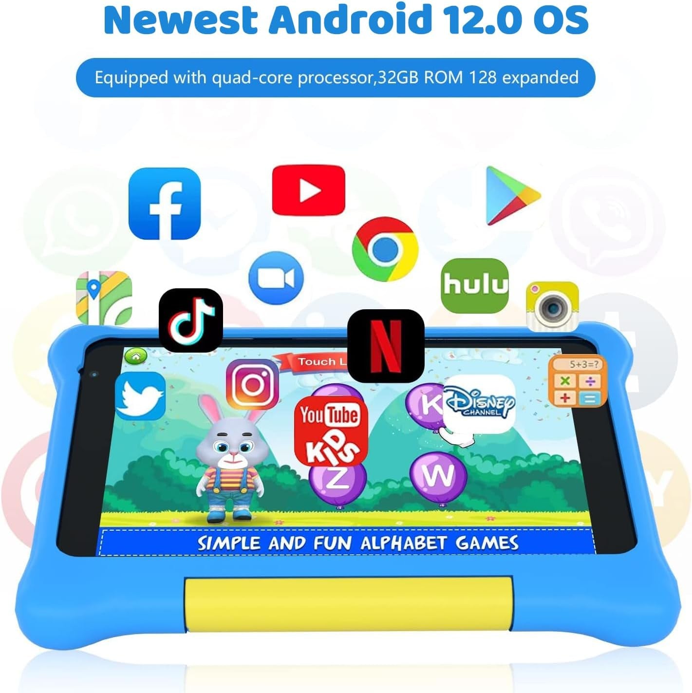 Kids Tablet 7 Inch, Android 13 Tablet for Kids, 5GB RAM+32GB ROM 128GB Expand, Parental Control, Kids Software Pre-Installed, Dual Camera, Android Learning Tablet with Proof Case(Blue)