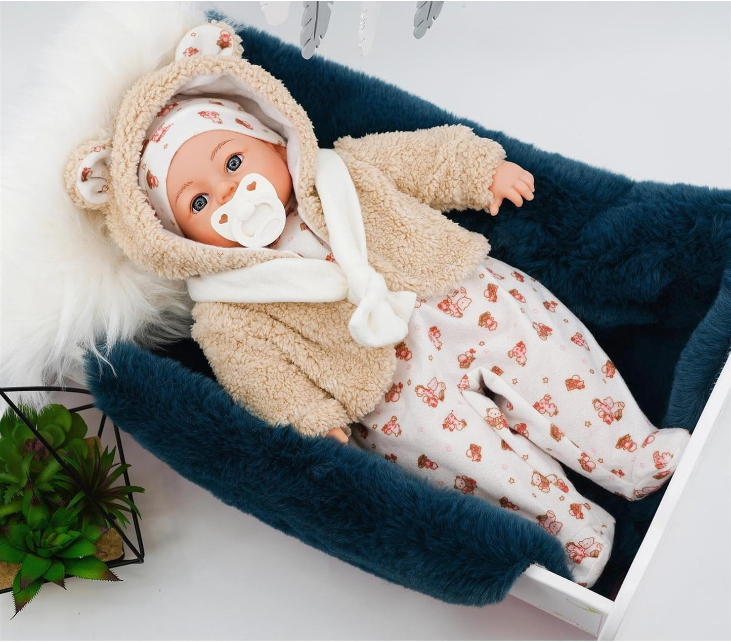 Bibi Doll 18" Baby Doll Bella Vidal (Bear) with Dummy Sounds - Baby Dolls for Girls Boys with Realistic Baby Doll Accessories - Suitable for Kids
