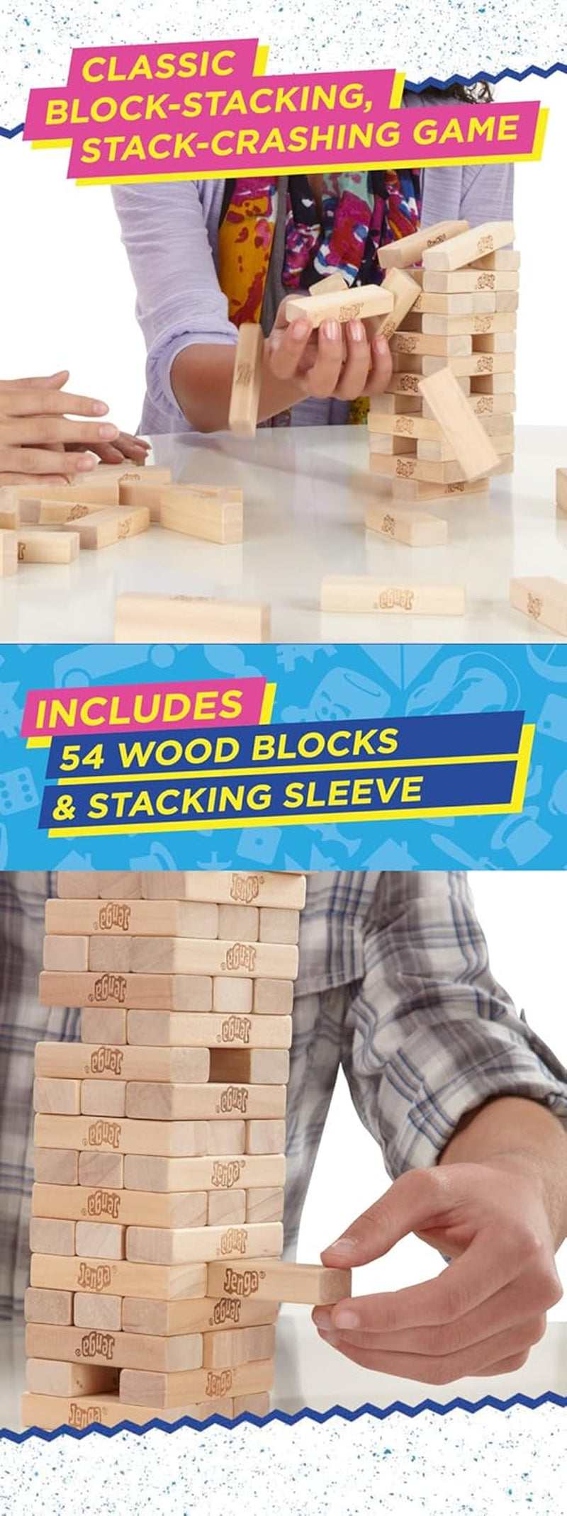 Classic Jenga, Party & Family Game for Children and Adults, for 1 Player or More