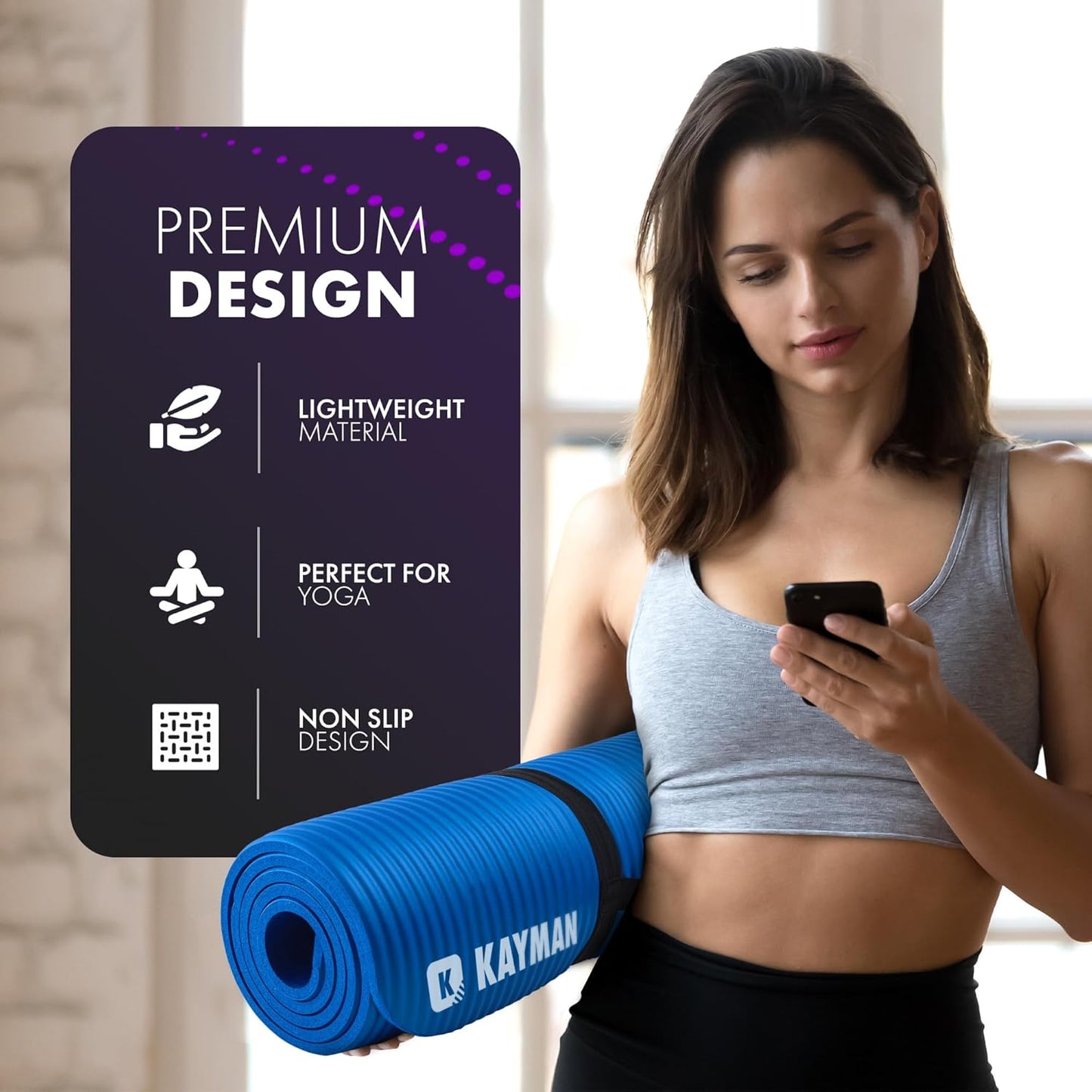 Yoga Mat – Multi-Purpose Extra Thick Foam Exercise Mats – Ideal Floor Mat for Pilates, Stretching, Resistance Workout & Therapy – Home & Gym Equipment Accessory for Men Women Kids –183 X 60Cm