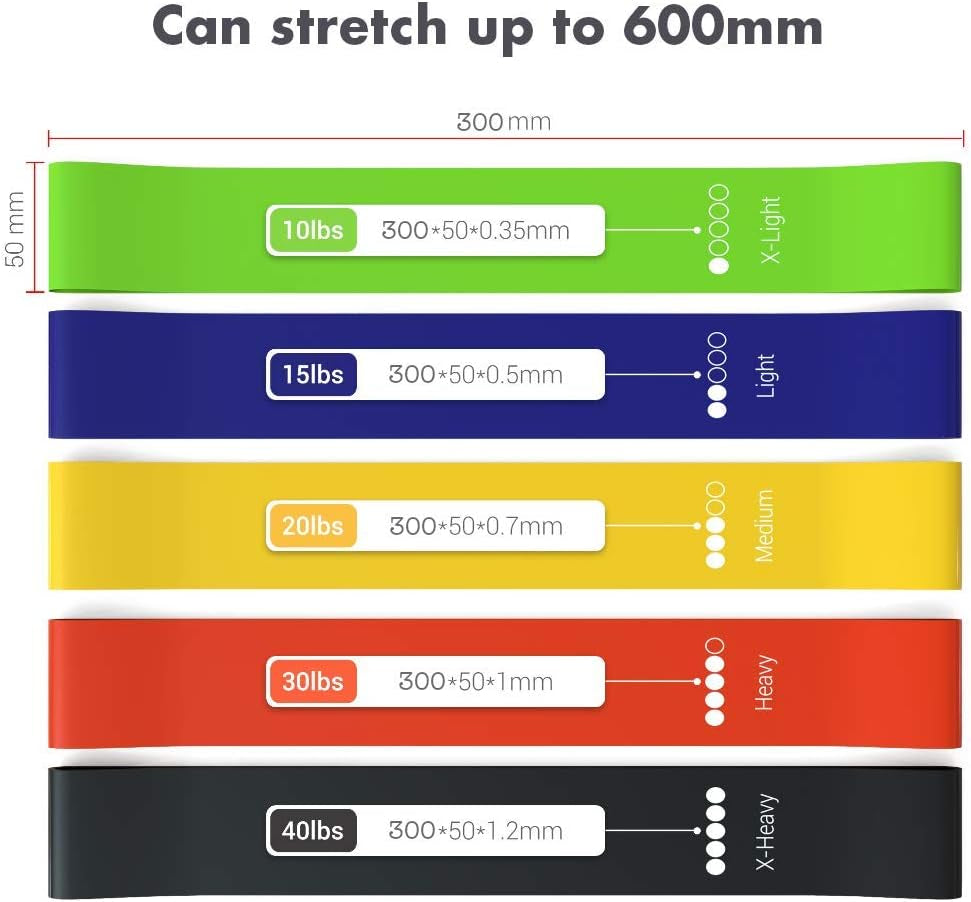 Resistance Bands Set for Men and Women, Pack of 5 Different Resistance Levels Elastic Band for Home Gym Long Exercise Workout – Great Fitness Equipment for Training, Yoga – Free Carrying Bag