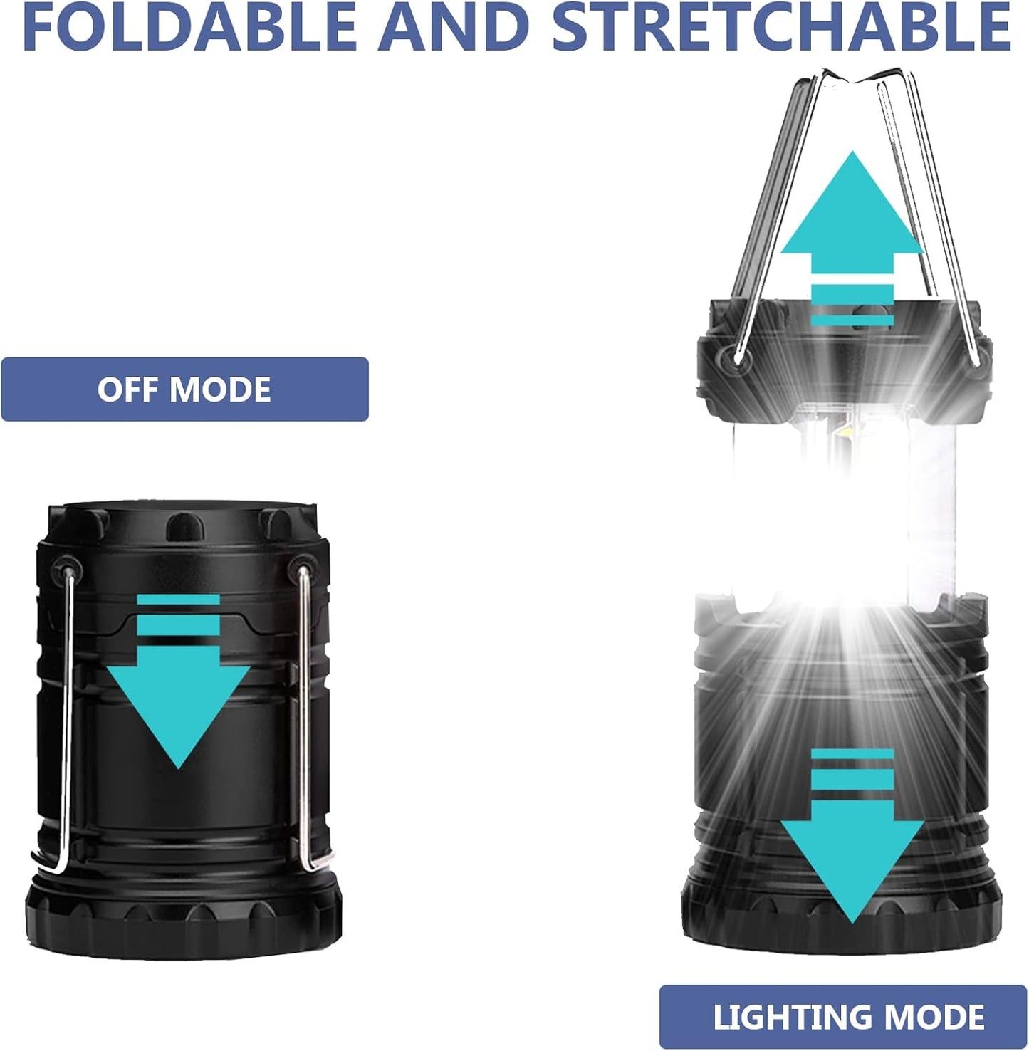 Camping Lights, 2 X Camping Lantern Battery Operated Portable LED Camping Lamp with Foldable Hook, Tent Lights Waterproof Outdoor Hanging Lamp for Emergency, Hiking, Camping, Black