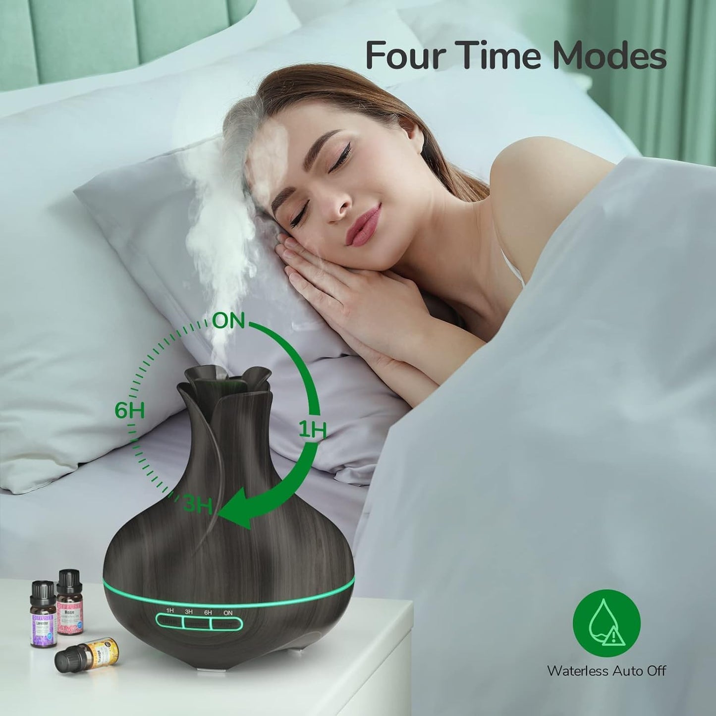 600 ML Aromatherapy Oil Diffusers with 8 Essential Oils Set, Ultrasonic Essential Diffuser with 2 Mist Modes, LED Lights,4 Timer for Large Room
