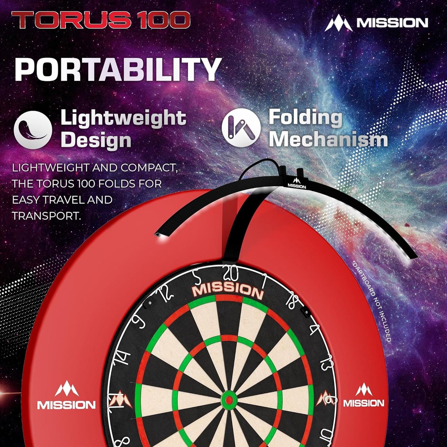TOR100 Torus 100 | Dart Board LED Folding Portable Dartboard Travel Lighting System