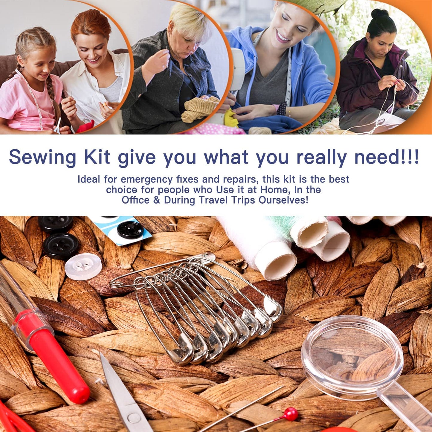 Sewing Kit with Case Portable Sewing Supplies for Home Traveler, Adults, Beginner, Emergency, Kids Contains Thread, Scissors, Needles, Measure Etc