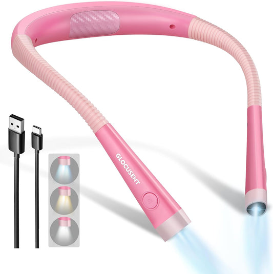 LED Neck Reading Light, Book Light for Reading in Bed, 3 Colors, 6 Brightness Levels, Bendable Arms, Rechargeable, Long Lasting, Perfect for Reading, Knitting, Camping, Repairing