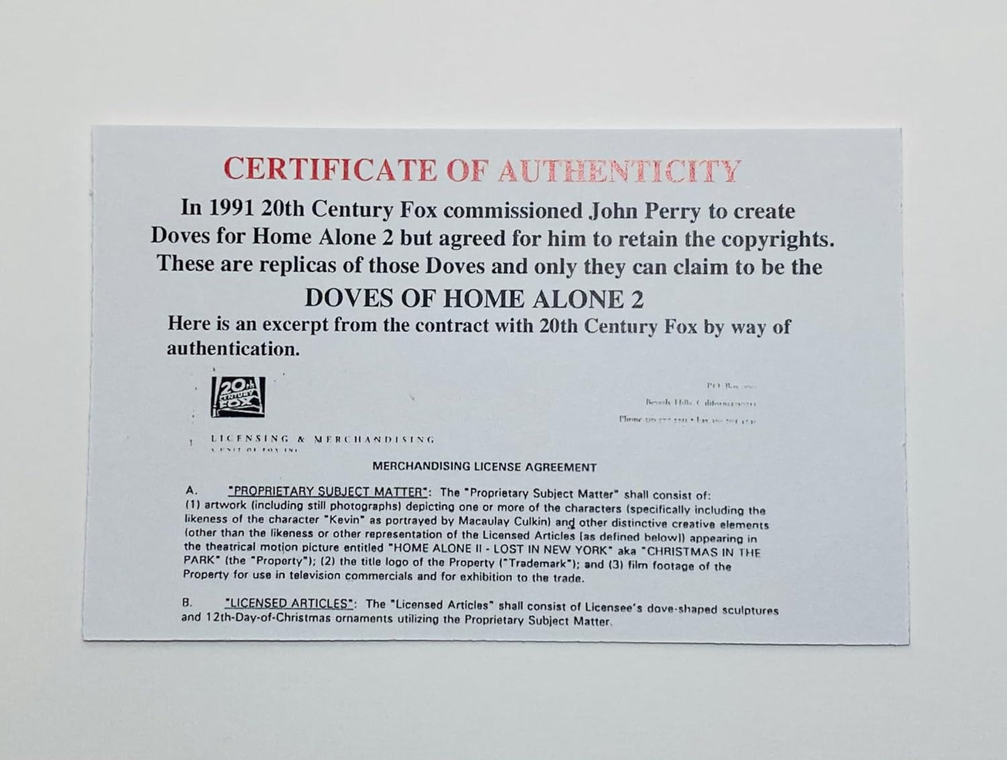 Home Alone 2 Turtle Doves Authentic Made by John Perry USA