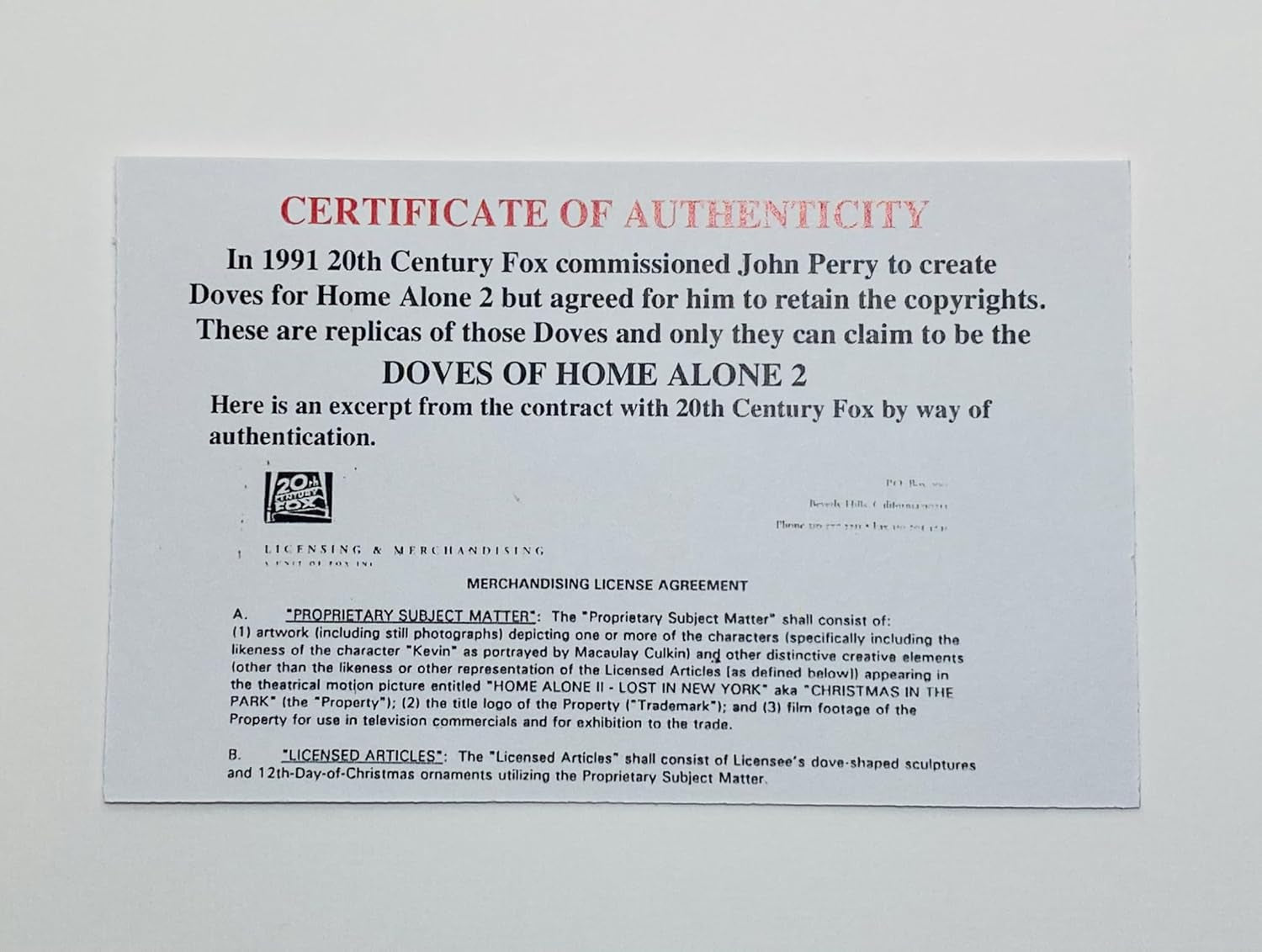 Home Alone 2 Turtle Doves Authentic Made by John Perry USA