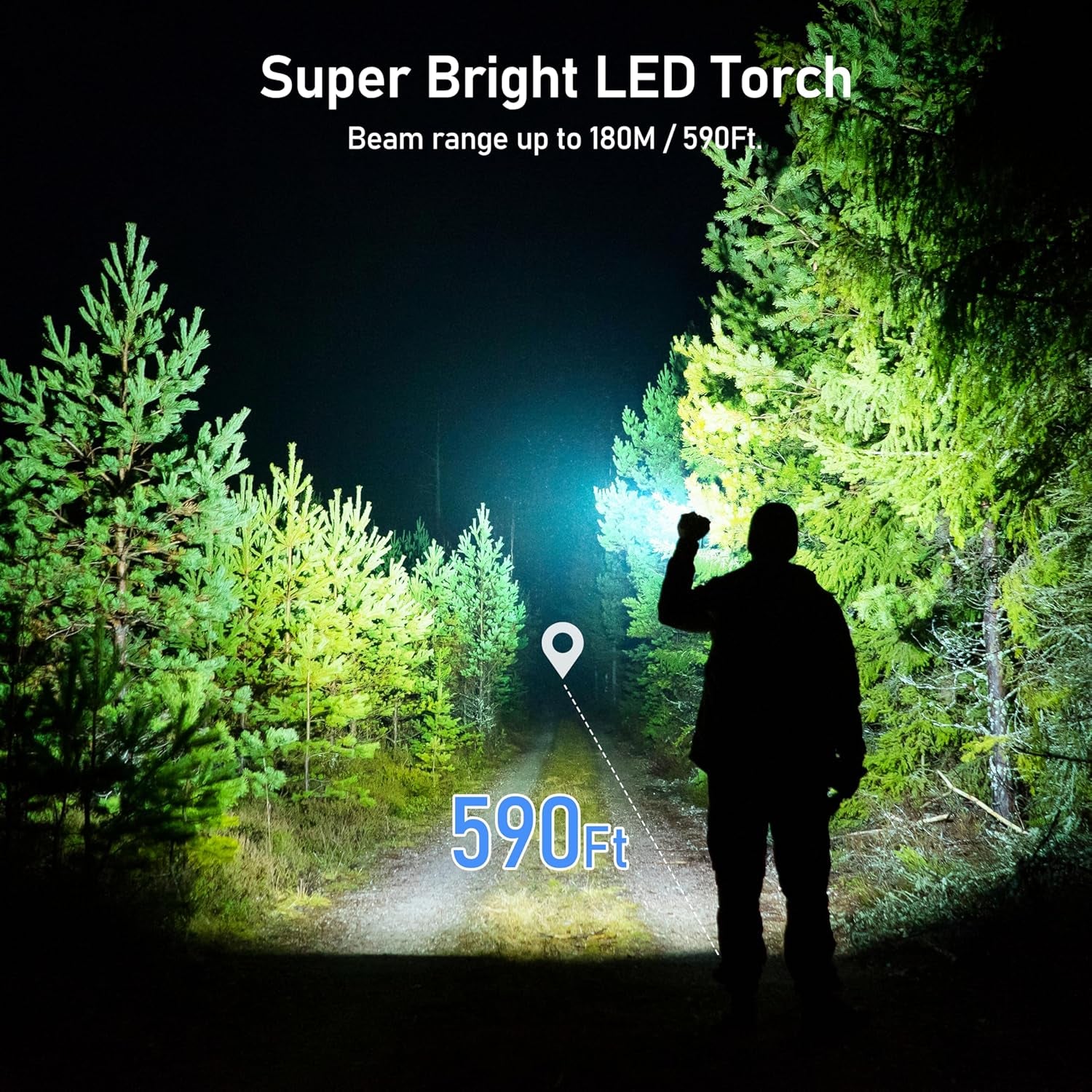 LED Torch Rechargeable, 2000L Super Bright Adjustable Focus Flashlight, 4 Lighting Modes, Long Battery Life, Waterproof Pocket Size Torch for Power Cuts, Emergency, Camping, Hiking, Outdoor