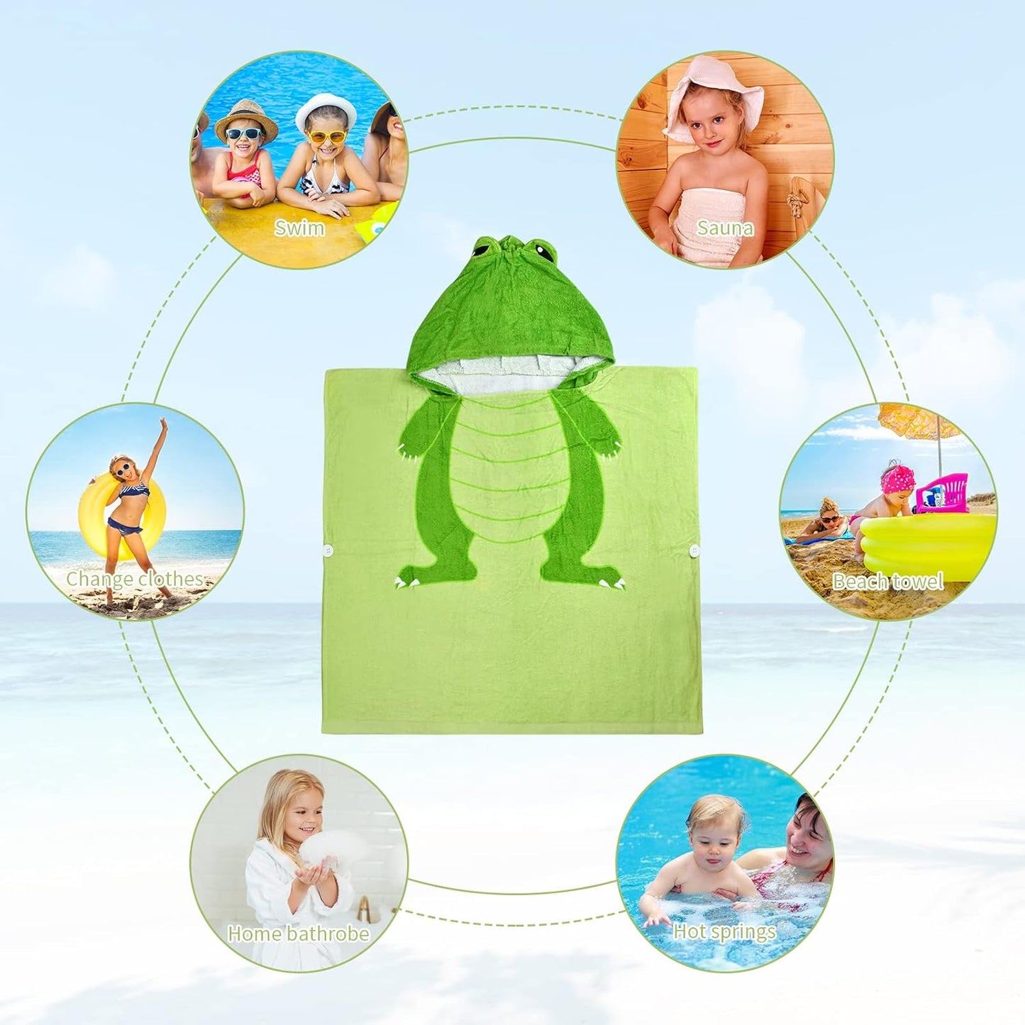 Hooded Towel for Kids Poncho Towel Hooded Swimming Towels Soft Cotton Kids Bath and Beach Towels Wrap Absorbent Toddler Beach Towel Blanket Pool Swim Towel for Boys Girls 2-6 Years Old (Dinosaur)