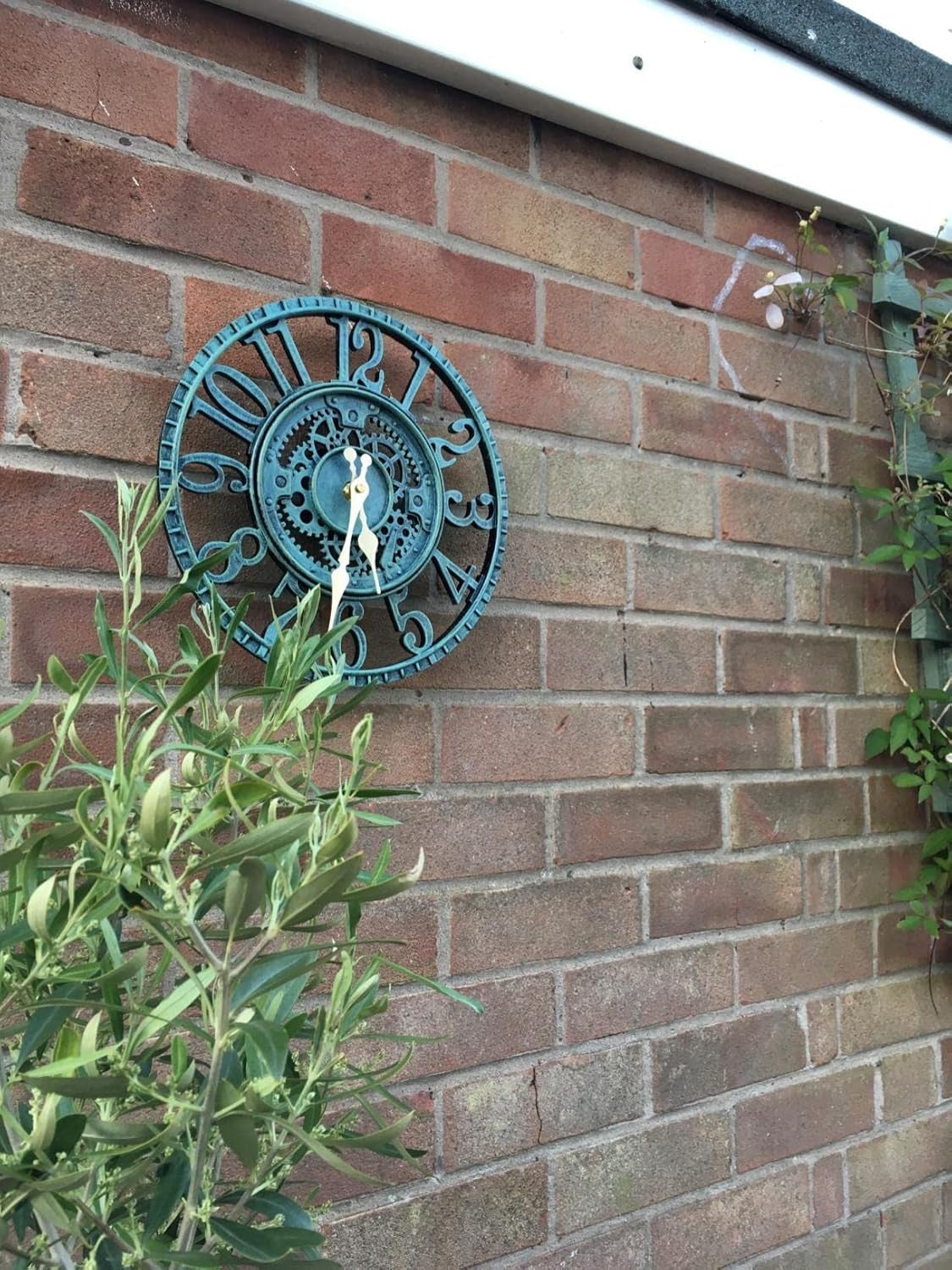 Outdoor Wall Clock 12 in outside Waterproof Garden Clock Quartz Battery Operated round Clocks Retro Home Kitchen Living Room Decor Clocks -Not Silent (Turquoise)