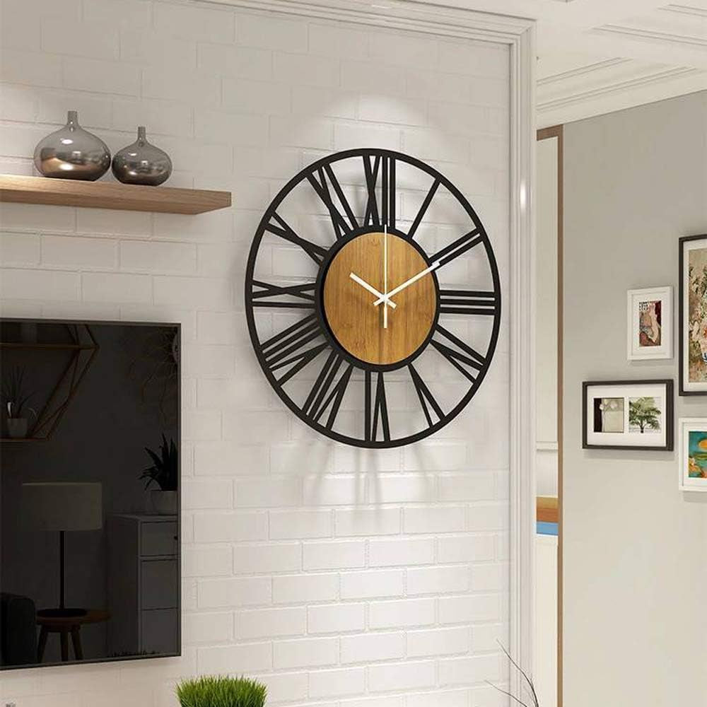 Large Wall Clocks,Silent,Non Ticking,Battery Operated Rustic round Modern Big Wood Wall Clock for Living Room, Bedroom,Kitchen,Farmhouse,Office,Home Decor-16In(40Cm, Black,Roman Numeral)