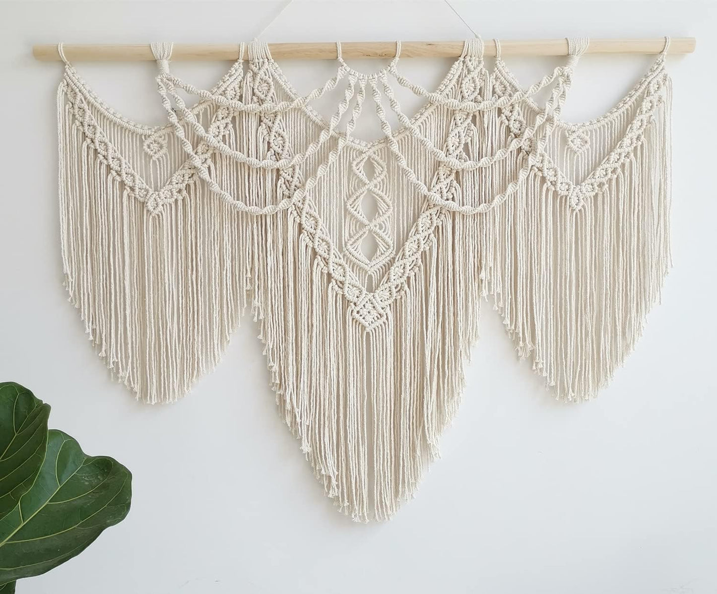 Large Macrame Wall Hanging Boho Handmade Woven Tapestry Tassel Craft Ornament Wall Art Beige Natural Cotton Rope Bohemian Chic Wall Decor for Bedroom Living Room Office Apartment
