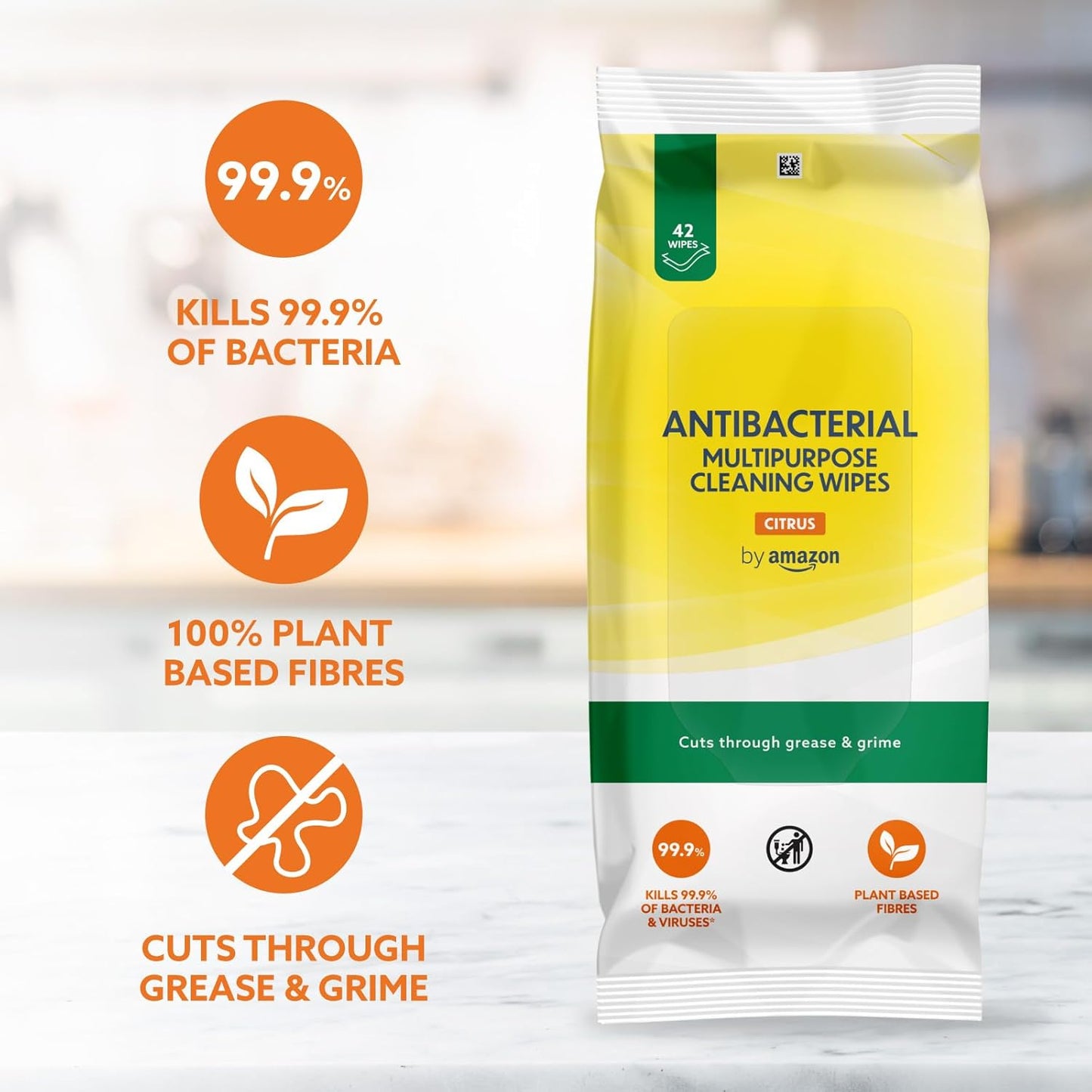 Antibacterial Multipurpose Cleaning Wipes Citrus, 252 Wipes 42 Count (Pack of 6)