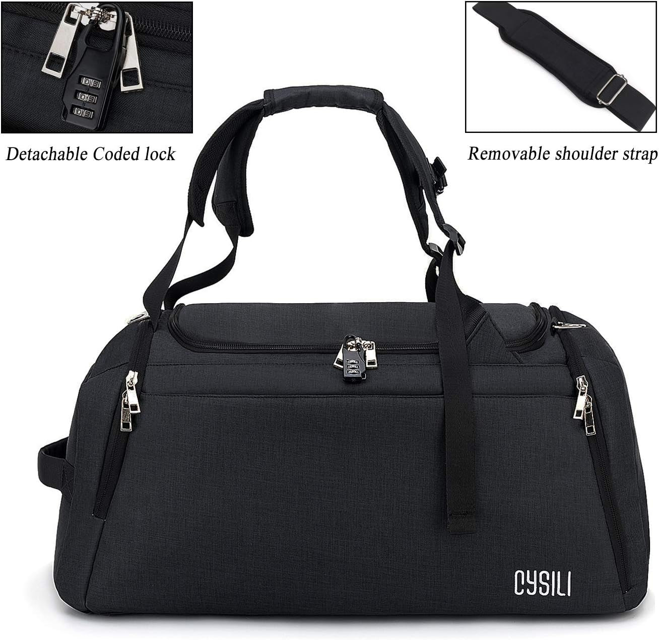 Sports Duffle Bag with Shoes Compartment and Wet Pocket, 42L Waterproof Gym Bag for Men and Women, Durable Travel Duffel Bag with Shoulder Strap and Combination Lock