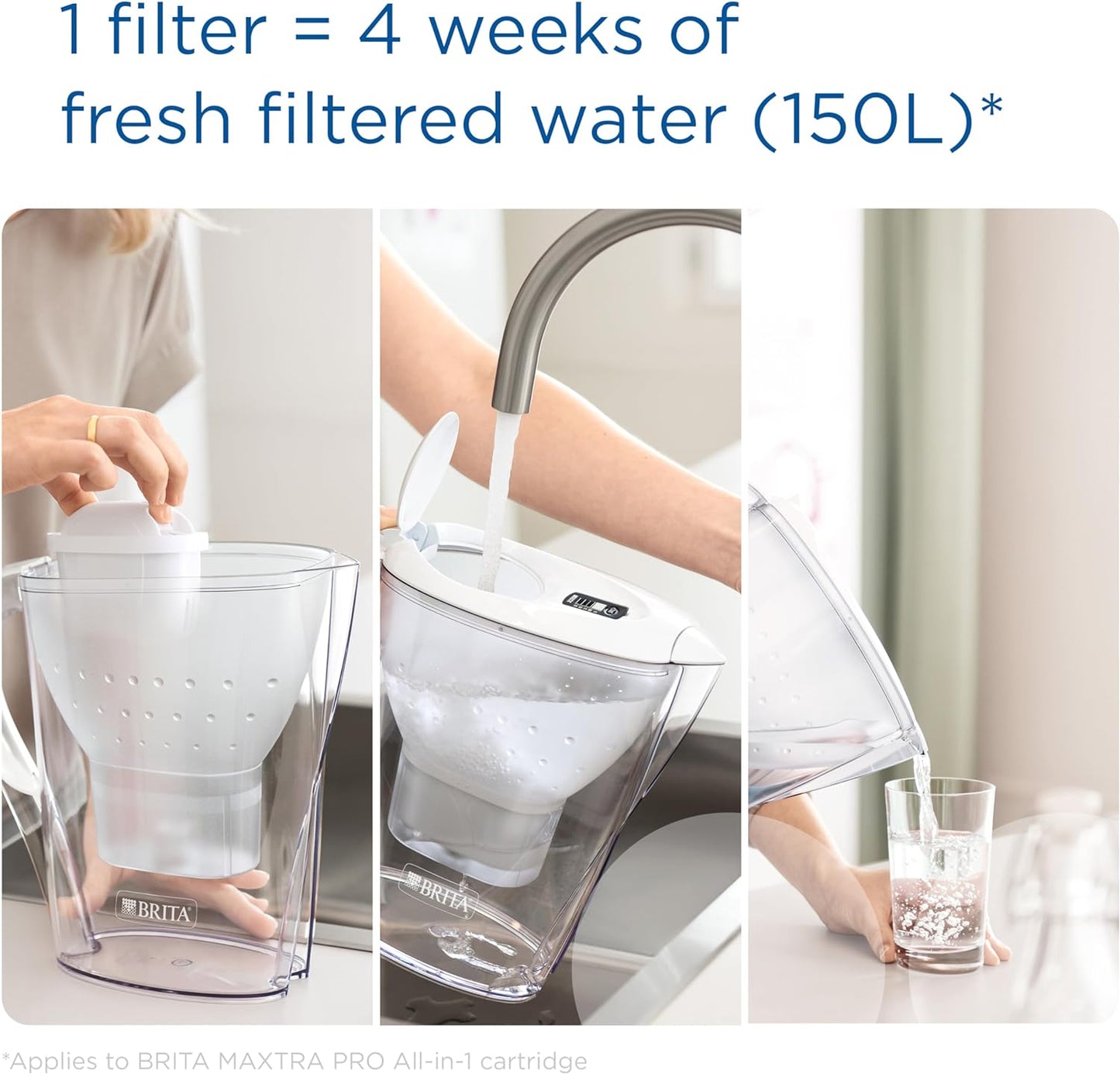 Marella Water Filter Jug Blue (2.4L) Starter Pack Incl. 3X MAXTRA PRO All-In-1 Cartridge - Fridge-Fitting Jug with Digital LTI and Flip-Lid - Now in Sustainable Smart Box Packaging