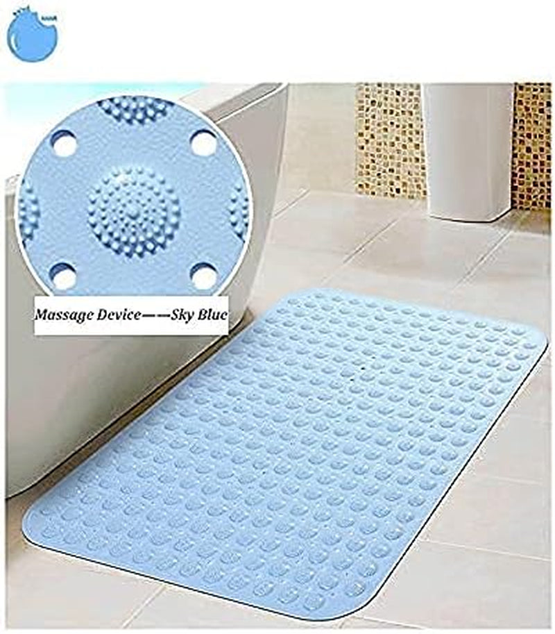 | Bath Mat Light Blue | Non Slip Bathroom Mat | Shower Mat with Suction Cups | Machine Washable | Latex Free | Extra Long 100 * 40 CM