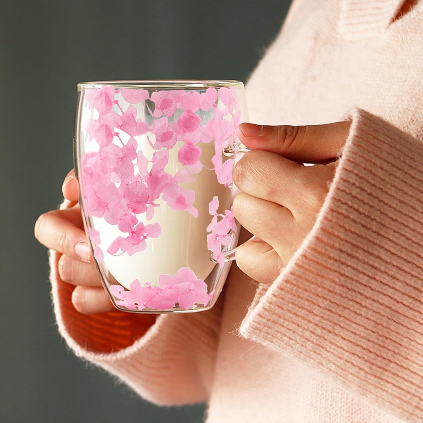Gifts for Women Dried Flowers Double Wall Glass Coffee Mugs Cute Glass Tea Cups with Handles Autumn Mug Christmas Birthday Gifts for Best Friend Teacher Mum Gifts New Home Gift Ideas Home Decor