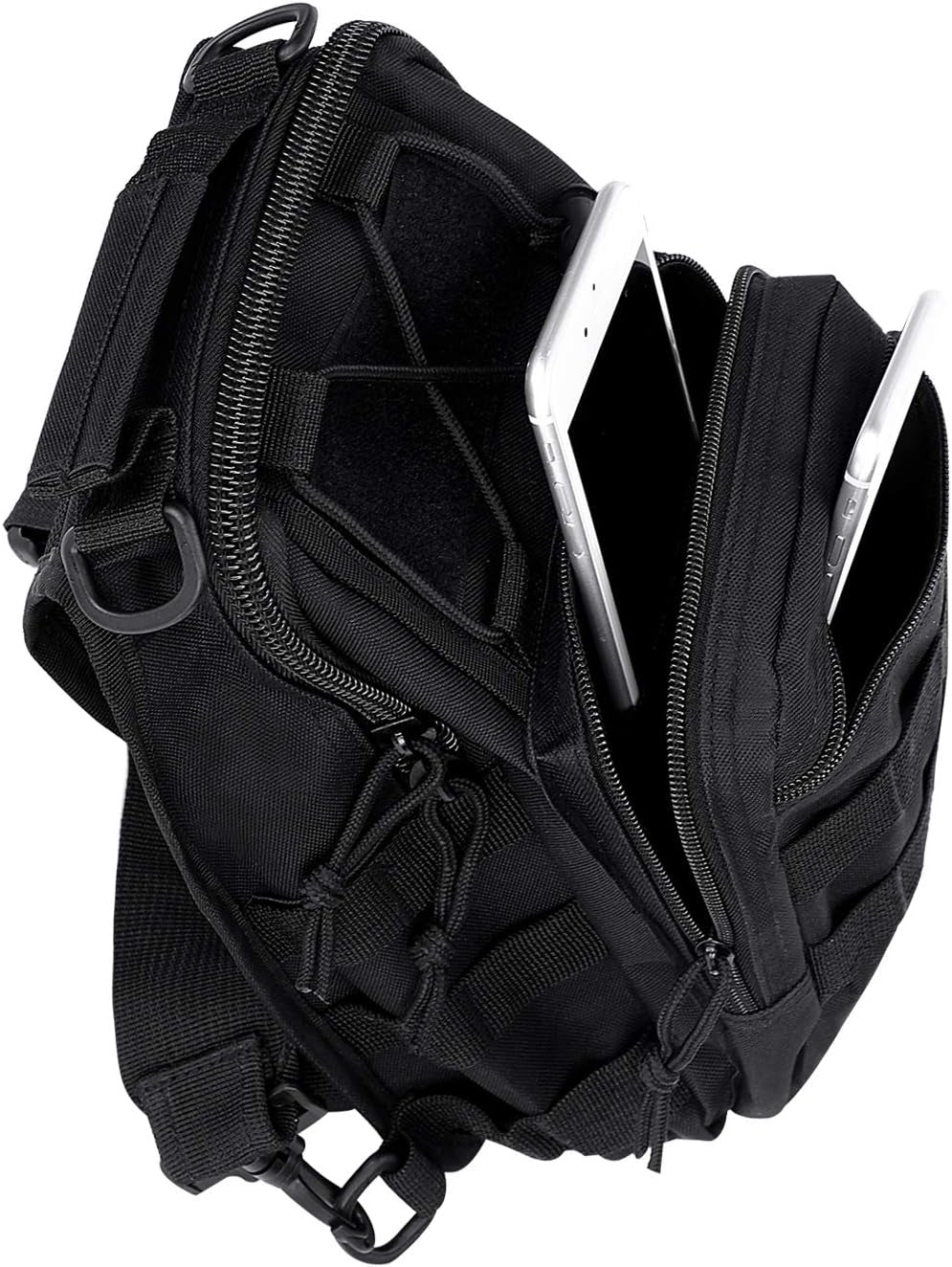 Canvas Sling Bag for Men Small MOLLE Chest Sling Backpack Mens One Strap Messenger Bag Water-Resistant Handbag Outdoor Sports Travel Crossbody Shoulder Pack Bag Daypack for Travelling Cycling Hiking