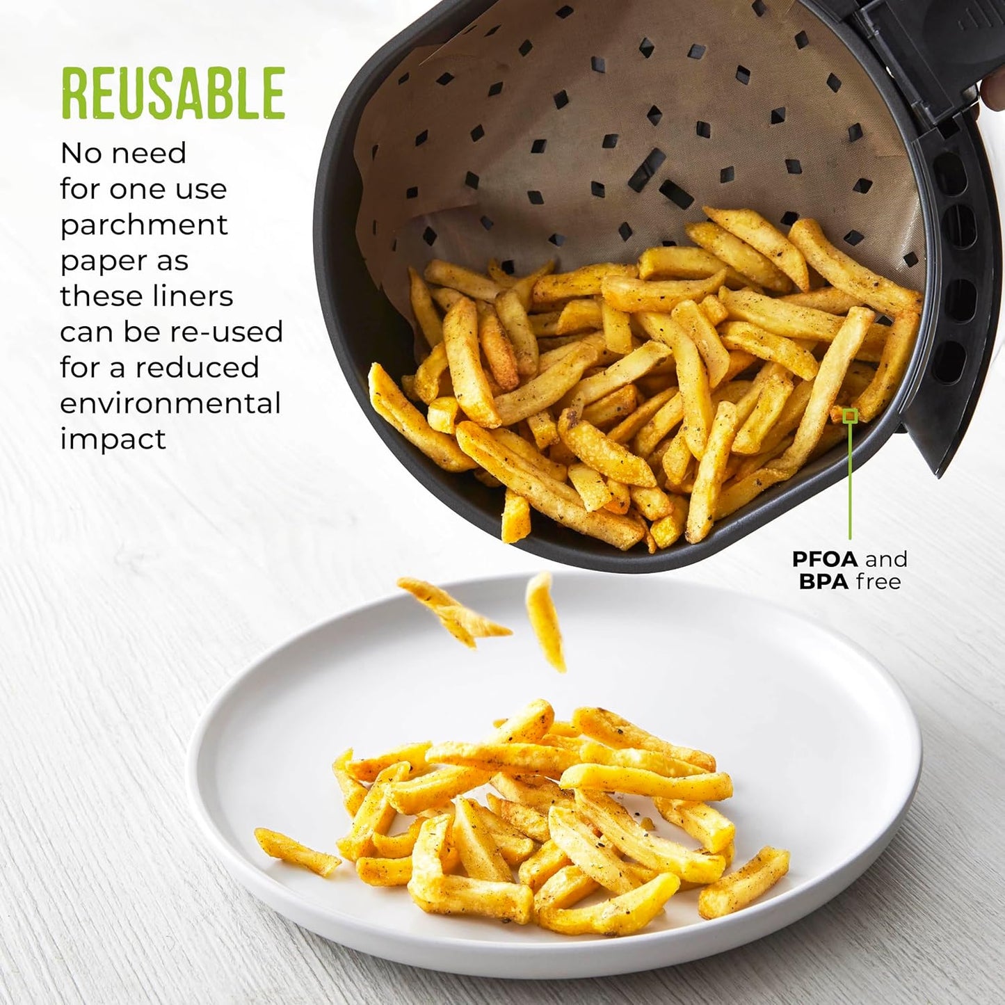 TLINER1 4 Pack of round Air Fryer Liners, Suitable for Air Fryers between 2 Litre and 4 Litre, Non-Stick, Reusable, Gold & Black