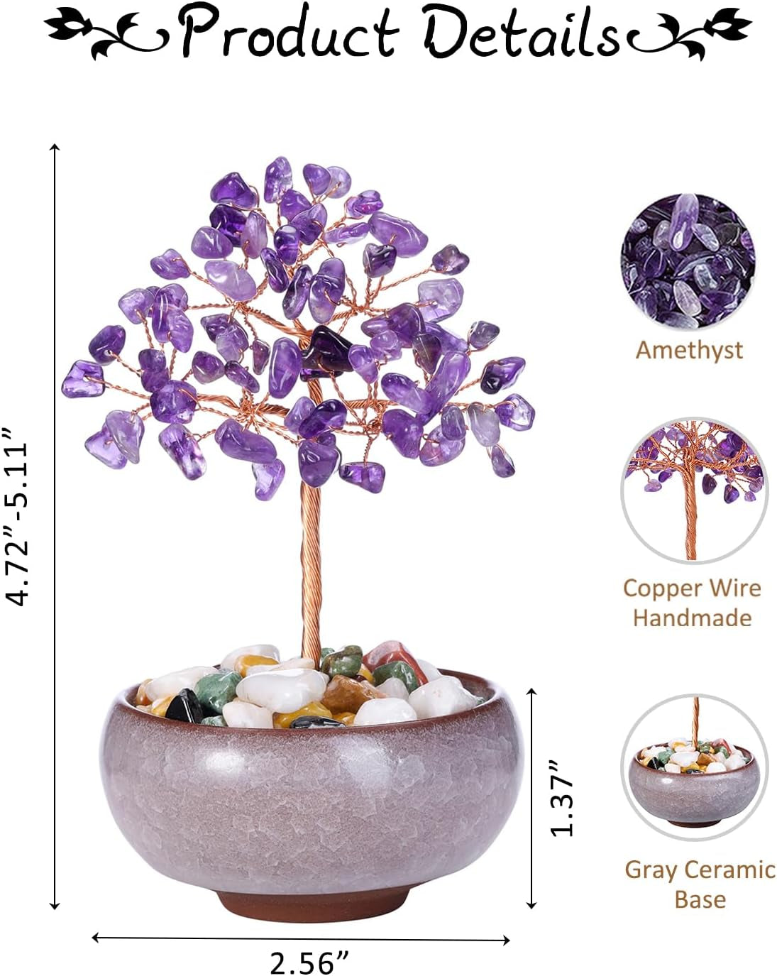 Amethyst Crystal Tree, Healing Crystal Tree of Life, Gemstone Tree Feng Shui Tree Crystal Gifts, Handmade Purple Stones Tree Ornament, Spiritual Gifts Home Office Decor