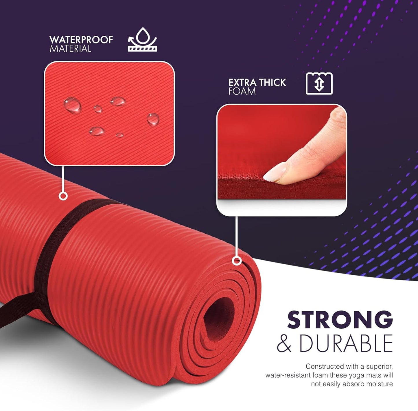 Yoga Mat – Multi-Purpose Extra Thick Foam Exercise Mats – Ideal Floor Mat for Pilates, Stretching, Resistance Workout & Therapy – Home & Gym Equipment Accessory for Men Women Kids –183 X 60Cm