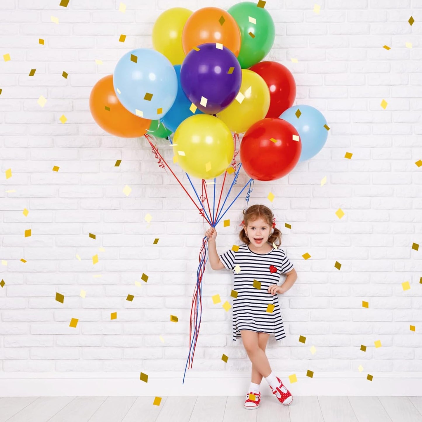 12 Inch 100 Packs Rainbow Party Balloons, Multicoloured Latex Balloons, Assorted Rainbow Balloons Birthday Balloons with 2 Rolls of Ribbon for Birthday Party Wedding Baby Shower