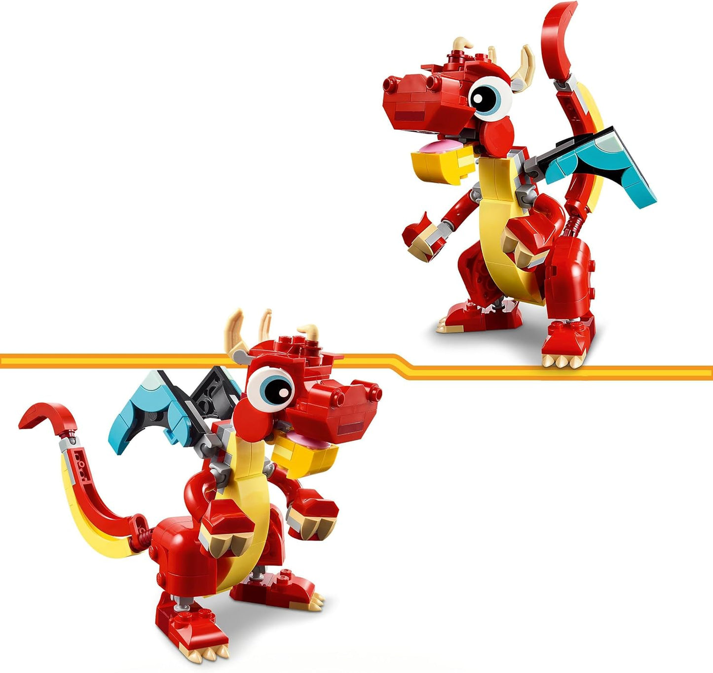 Creator 3In1 Red Dragon Toy to Fish Figure to Phoenix Bird Model, Animal Figures Set, Gifts for 6 plus Year Old Boys, Girls and Kids 31145