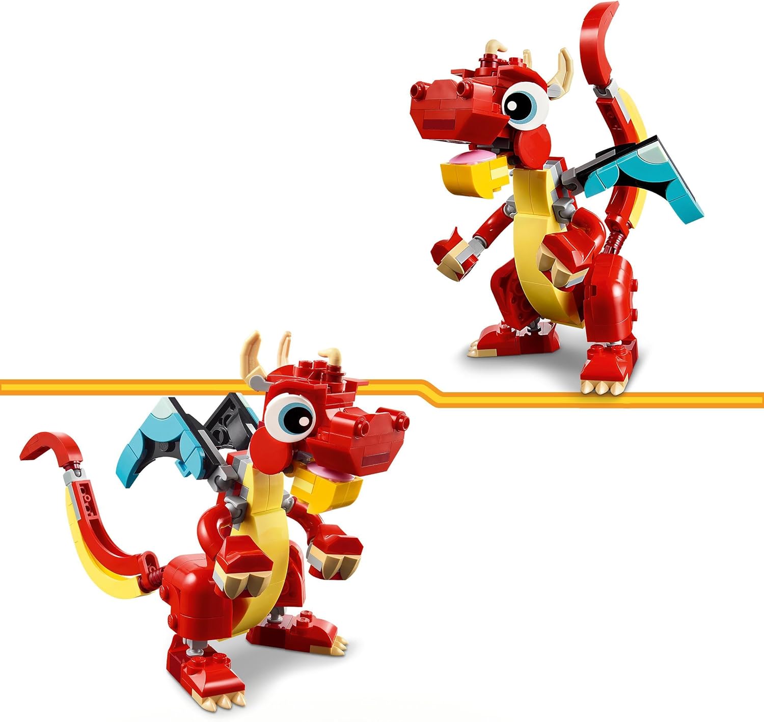 Creator 3In1 Red Dragon Toy to Fish Figure to Phoenix Bird Model, Animal Figures Set, Gifts for 6 plus Year Old Boys, Girls and Kids 31145