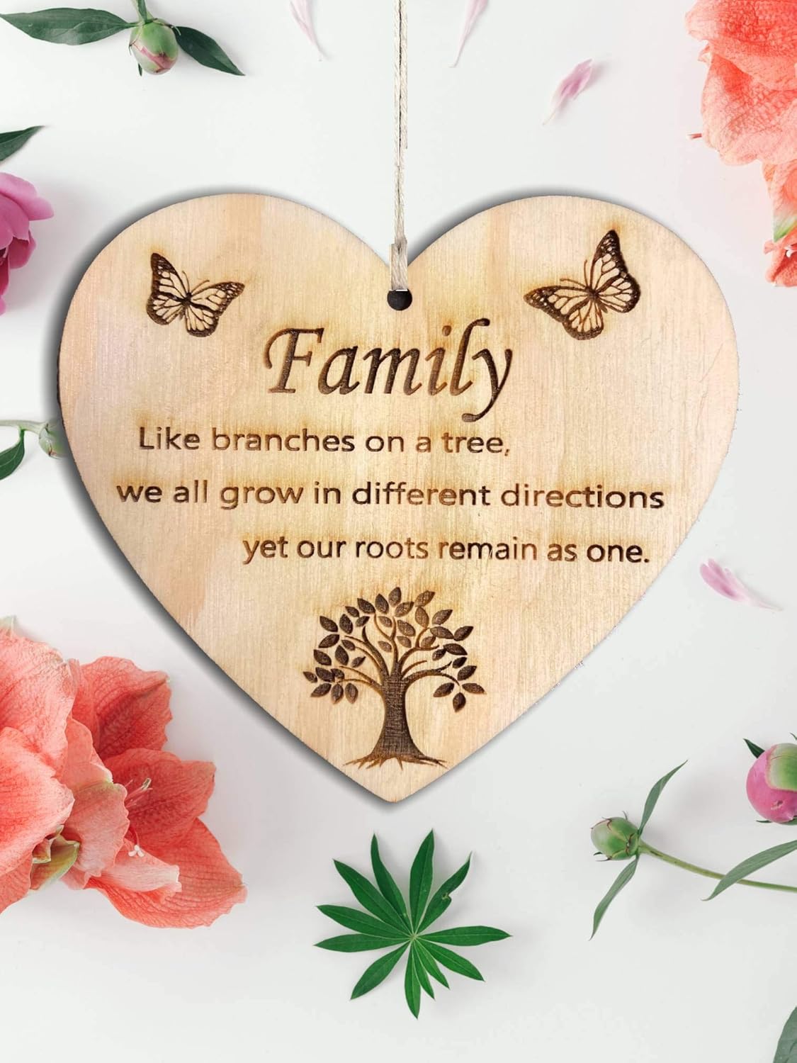 Family Plaque Wooden Hanging Heart Gift for Family Members Heart Wooden Sign Friendship Robin Memory Quote FBA