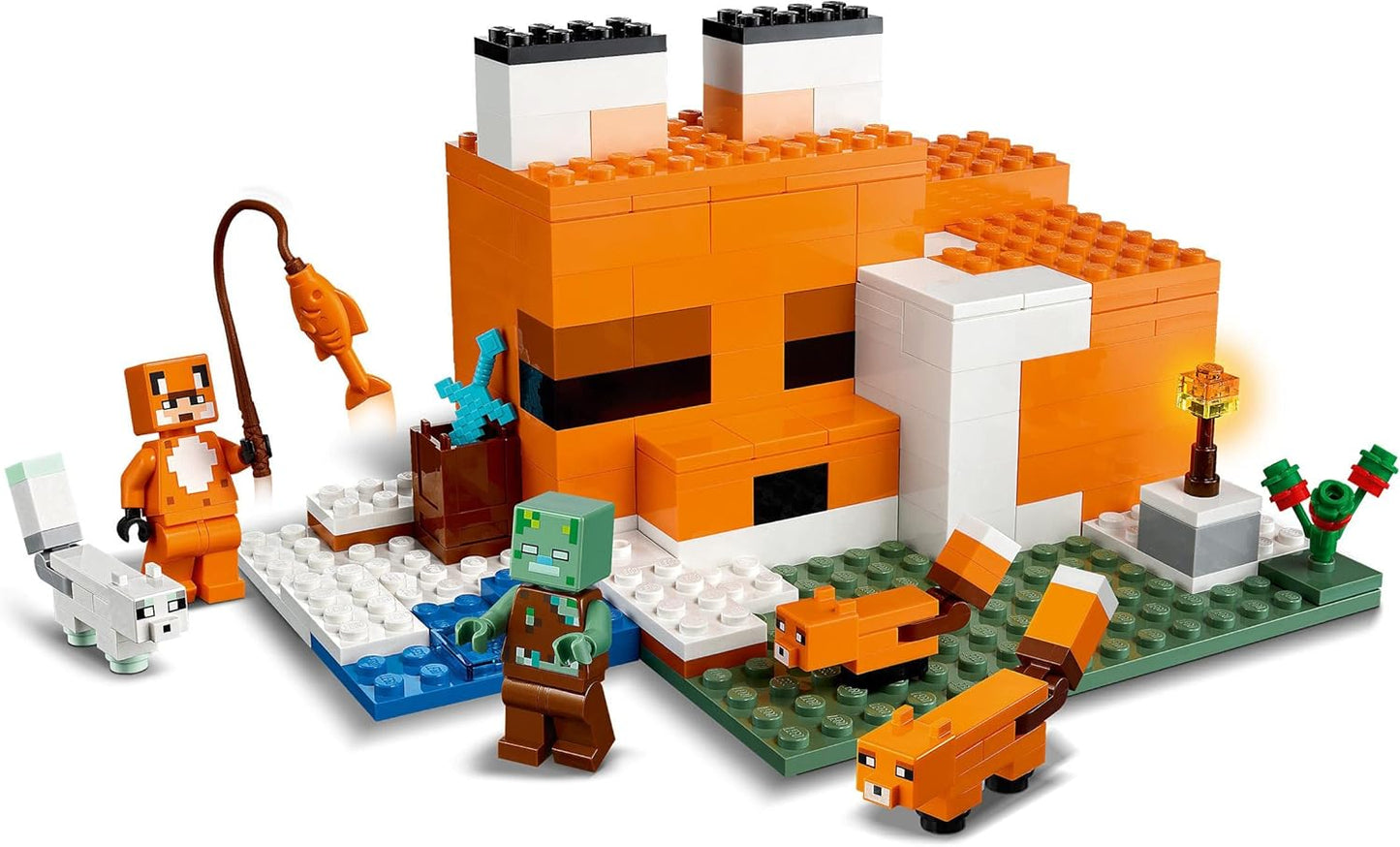 21178 Minecraft the Fox Lodge House, Animal Toys, Birthday Gifts for Kids, Boys and Girls Age 8 plus Years Old, with Drowned Zombie Figure