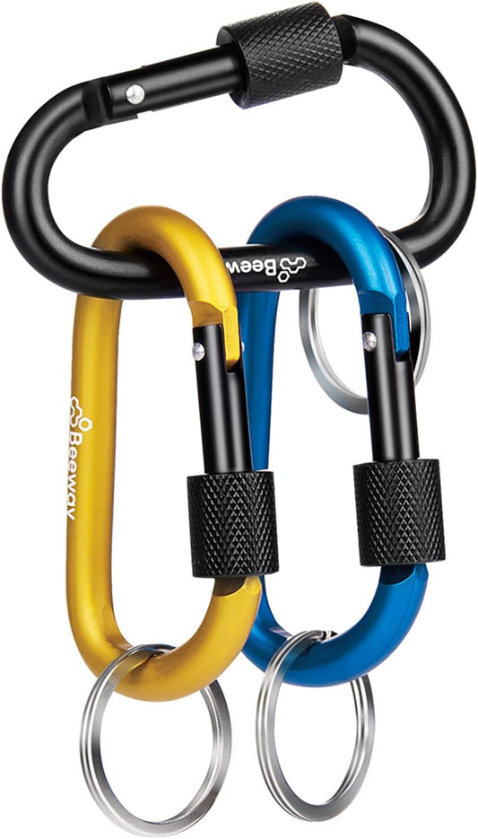 Locking Carabiner, Premium Aluminum Alloy D-Ring Carabiners Key Chain Clip Hook for Camping, Hiking, Traveling, Fishing, Backpack