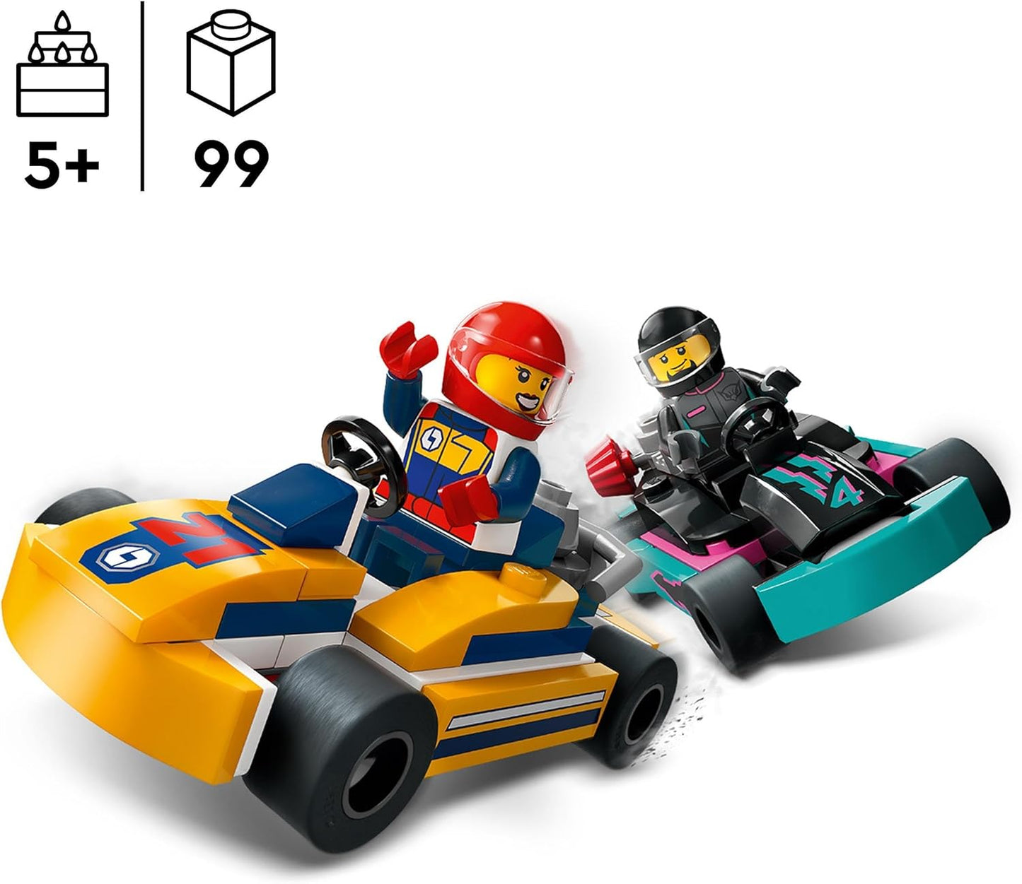 City Go-Karts and Race Drivers, Racing Vehicle Toy Playset for 5 plus Year Old Boys, Girls and Fans of Race Car Toys with 2 Driver Minifigures, Small Gift for Preschool Kids 400
