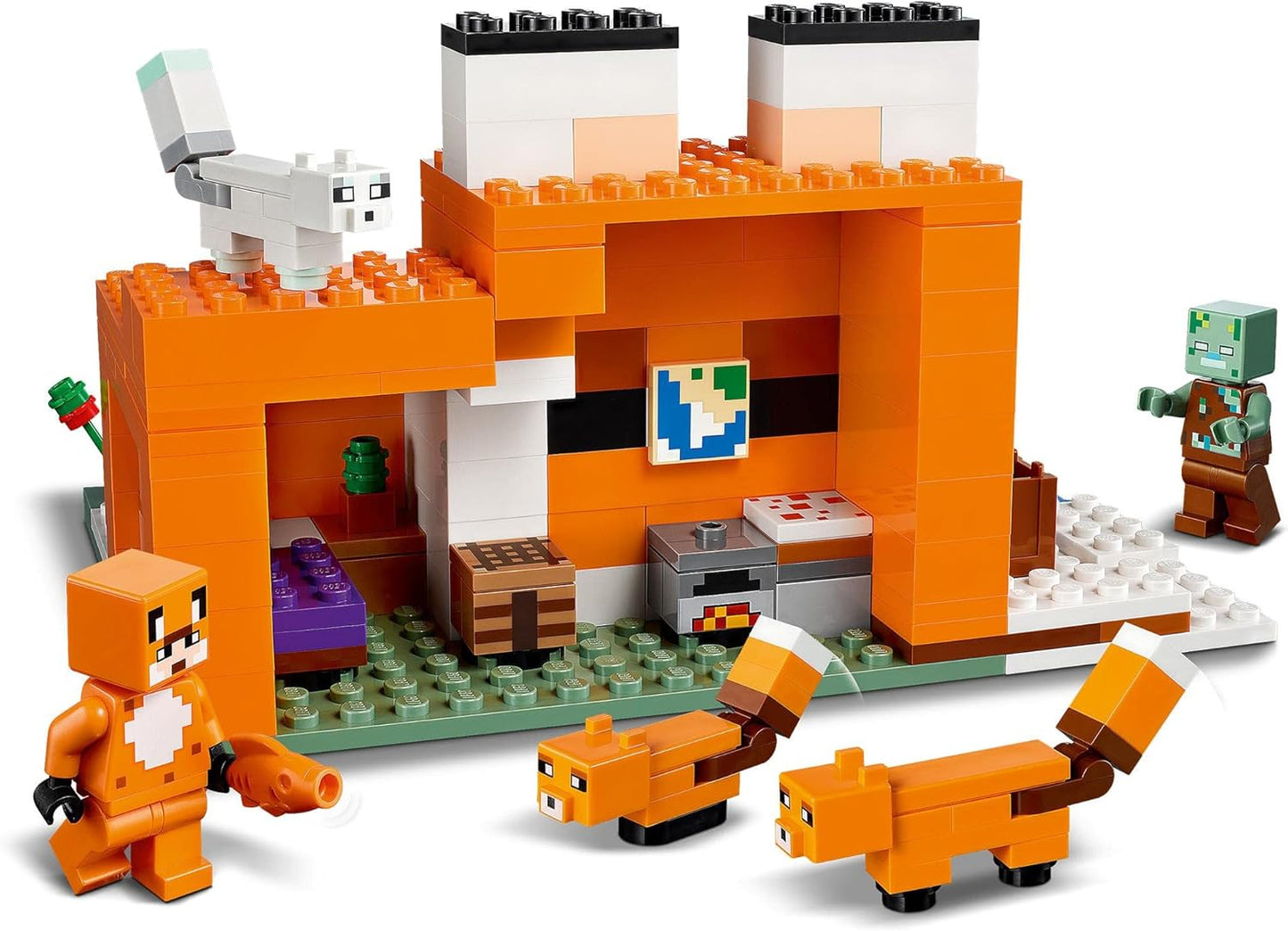 21178 Minecraft the Fox Lodge House, Animal Toys, Birthday Gifts for Kids, Boys and Girls Age 8 plus Years Old, with Drowned Zombie Figure
