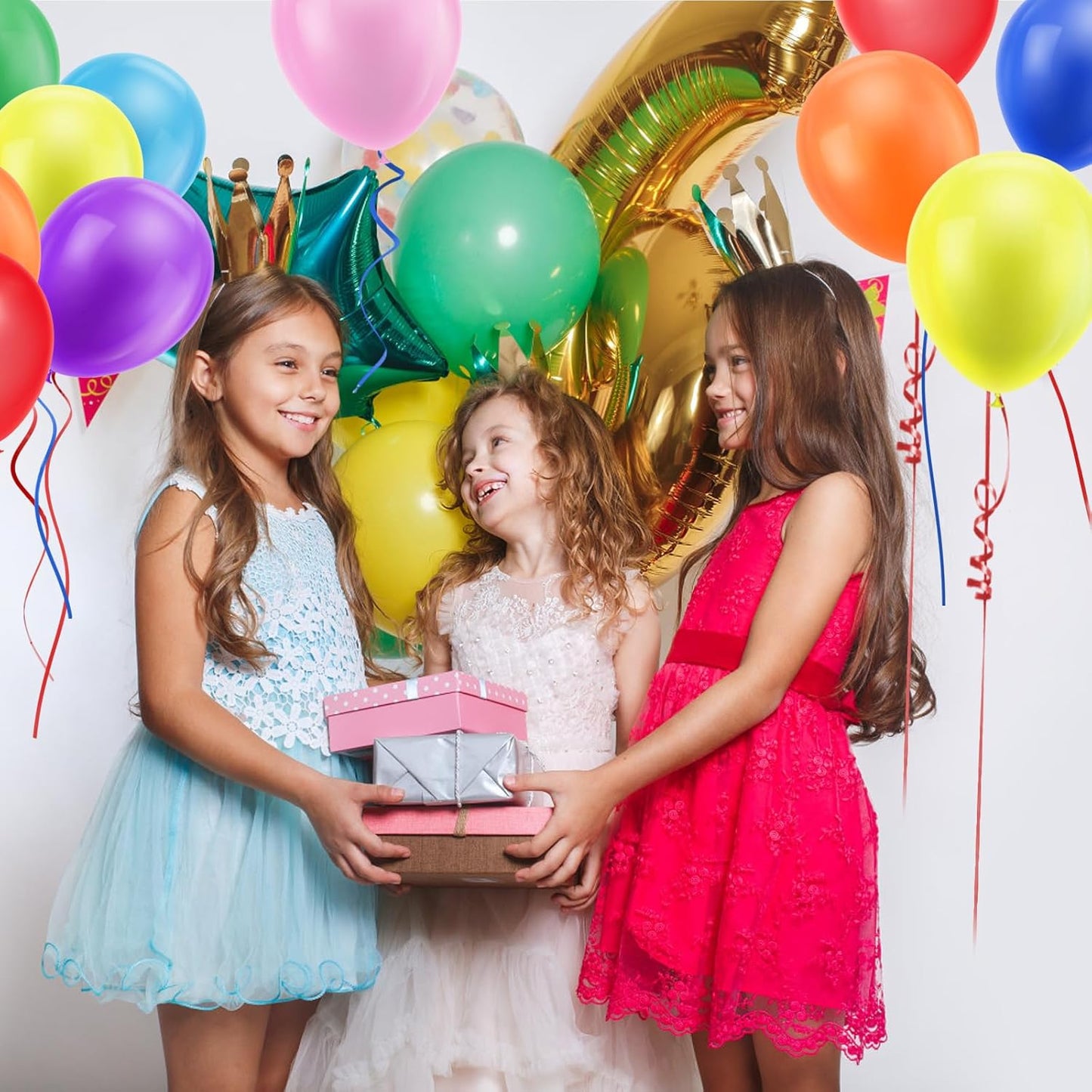 12 Inch 100 Packs Rainbow Party Balloons, Multicoloured Latex Balloons, Assorted Rainbow Balloons Birthday Balloons with 2 Rolls of Ribbon for Birthday Party Wedding Baby Shower
