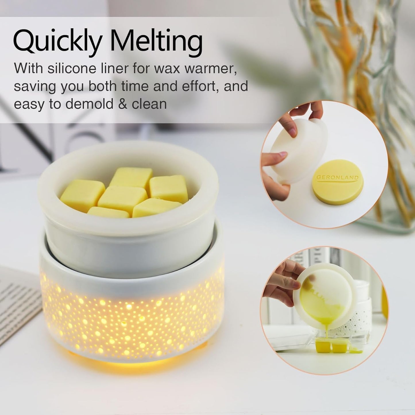 Wax Melt Burner with Silicone Dish Ceramic 3-In-1 Oil Burner Electric Candle Wax Warmer Melter Fragrance Heating Plate for Scented Waxs Home Office Bedroom Aromatherapy Gift& Décor-White