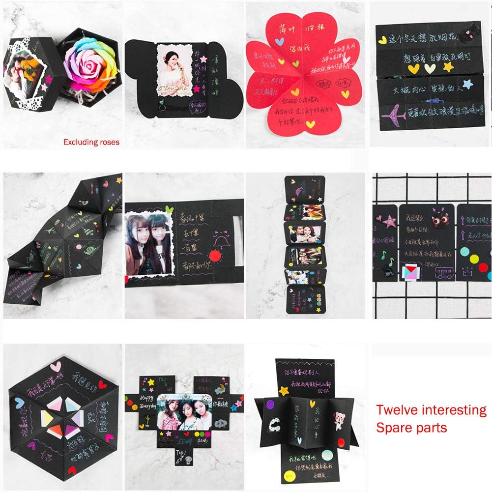 Dawa Black Explosion Box,Creative Handmade DIY Photo Album Scrapbooking Gift Box for Christmas Birthday Anniversary Valentine Wedding Mother'S Day