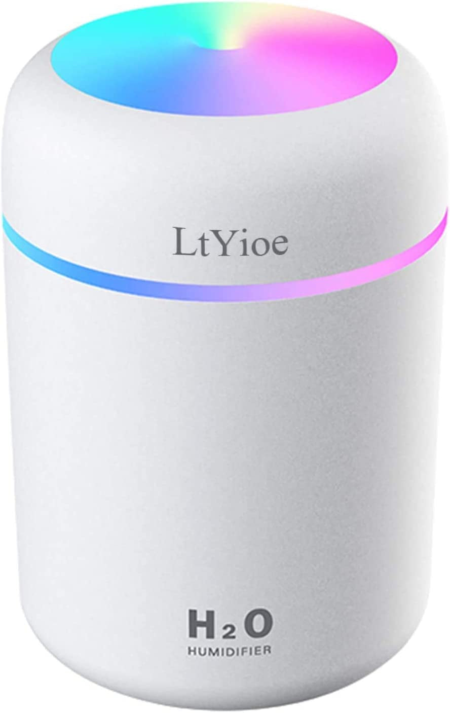 Humidifier Portable Mini Humidifiers for Bedroom, Personal Desktop Air Humidifier with Colorful Cycling Light, 2 Mist Modes and Auto Shut-Off, Super Quite for Office Home Car(White)