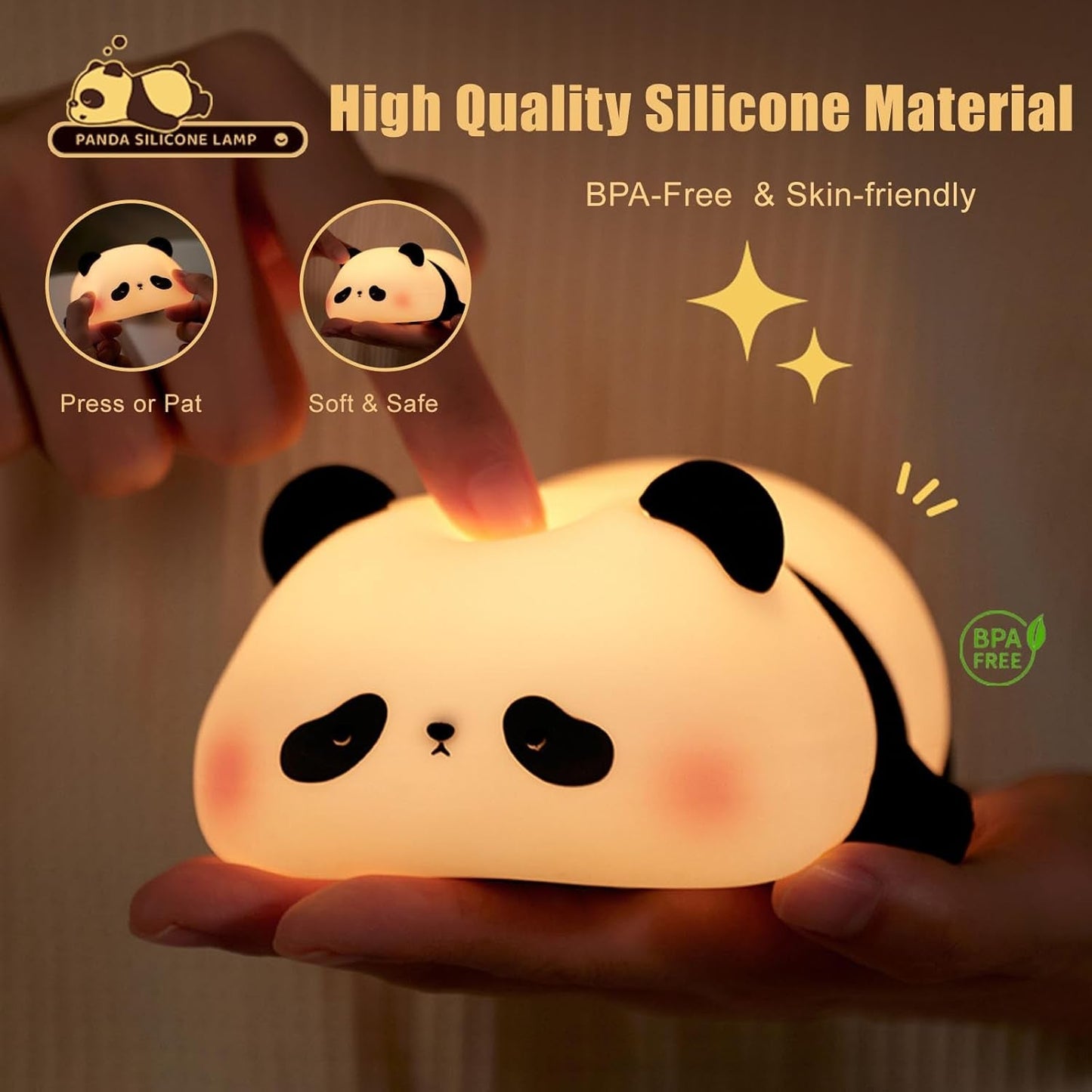 Panda Night Light for Kids Bedroom, Cute Animal Silicone Nursery Night Lamp Touch Control Nightlights USB Rechargeable Bedside Lamp for Baby Children Toddlers Women Teen Girls Breastfeeding Gift
