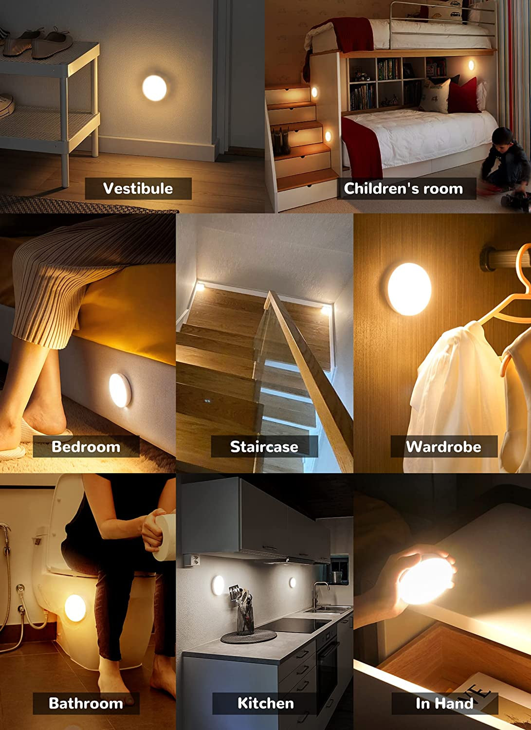 Motion Sensor Lights Indoor,6 Pack Wireless LED Rechargeable Magnetic Stick on Wall Night Light,Battery Operated USB Charging,Stair, Corridors, Closet, Kitchen Light under Cabinets Puck Light