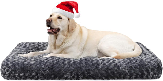 Large Dog Bed Washable, Calming Dog Bed, Dog Crate Mattress with Non Skid Bottom, Fluffy anti Anxiety Dog Beds, Pet Beds Pillow Cushion for Dog, Dark Grey, 90X60X8Cm