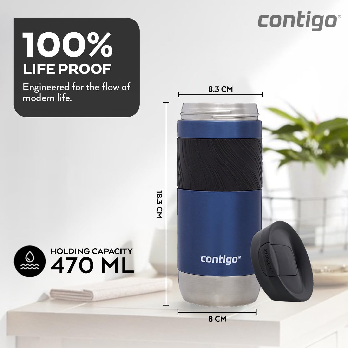 Byron Snapseal Travel Mug | Stainless Steel Thermal Mug | Vacuum Flask | Leakproof Tumbler | Coffee to Go Mug with BPA Free Easy-Clean Lid