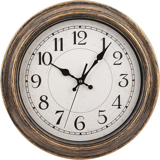 12-Inch Retro Wall Clock, Vintage round Decorative Wall Clock, Silent Non-Ticking, Battery Operated Movement, Easy to Read, Decorative for Home/Living Room/Bedroom/Kitchen/Office, Antique Gold