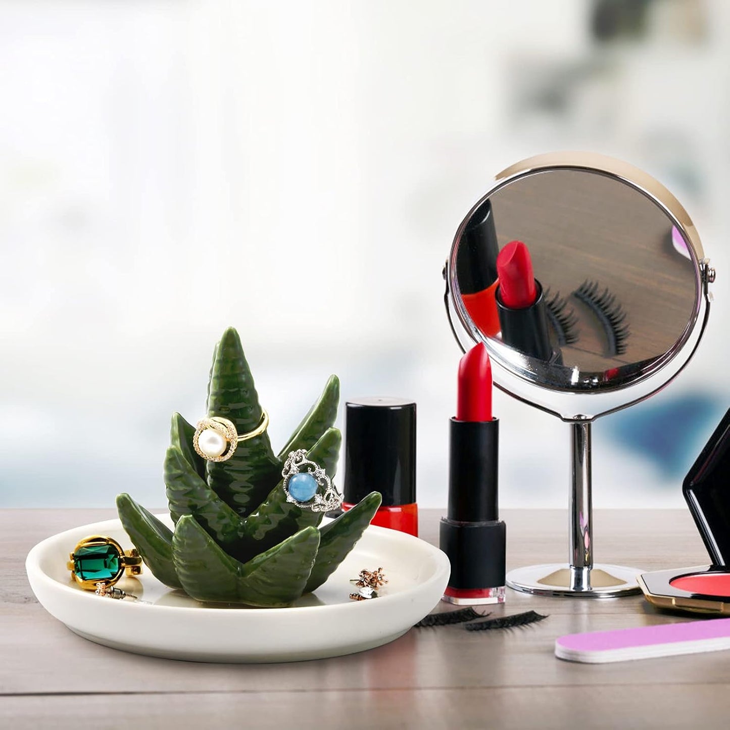 Cactus Ring Holder Aloe Jewellery Stand Trinket Tray Gifts for Women, Birthday Valentine Gifts for Her, Christmas Housewarming Gifts for Friend Aunt Sister