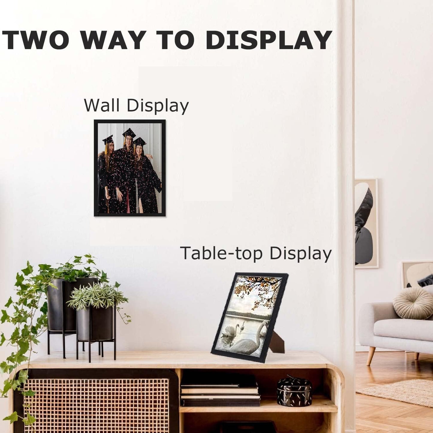 Picture Frame A4, Versatile A4 Black Picture Frame 21 X 29.7Cm, Display, Landscape or Portrait Orientation, Wall-Mount & Desk Stand
