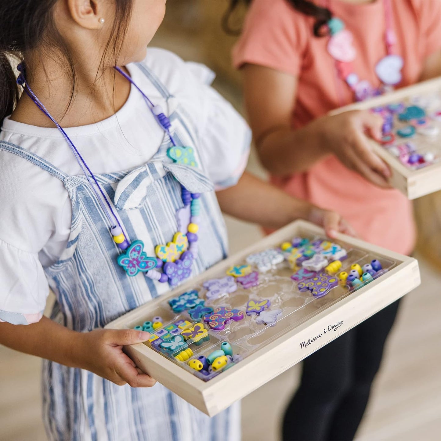 Butterfly Necklace Craft Bead Set | Wooden Beads for Friendship Bracelet/Jewellery Making Kit | Arts and Crafts for Kids Age 5 | for Girls or Boys | 4 Year Old Girl Gifts