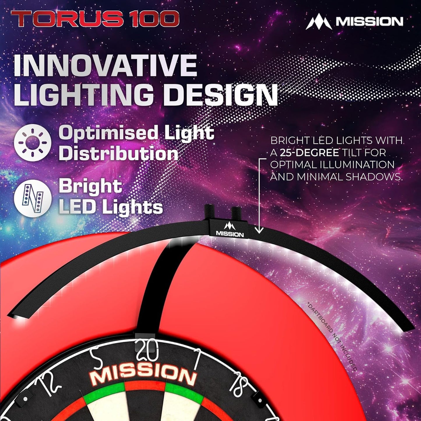 TOR100 Torus 100 | Dart Board LED Folding Portable Dartboard Travel Lighting System