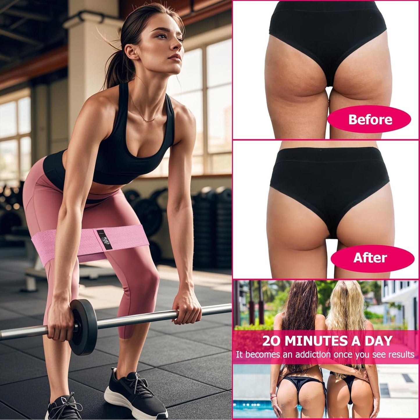 Resistance Bands Set, Exercise Bands with Non-Slip Design for HIPS & Glutes, 3 Levels Workout Bands for Women and Men, Booty Bands for Home Fitness, Yoga, Pilates