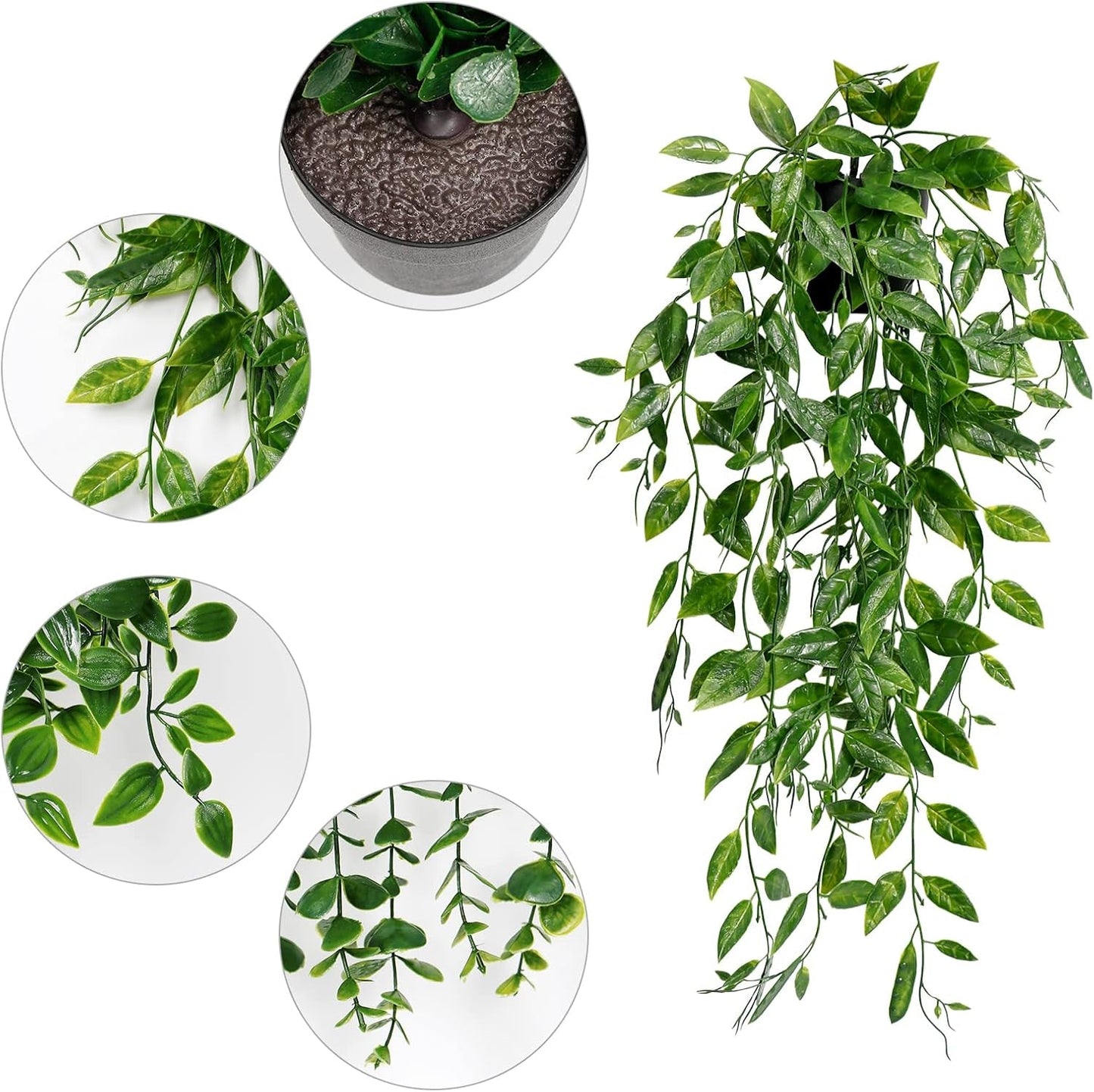 Artificial Plant Eucalyptus - Set of 3 Decorative Artificial Hanging Plants with Pots Fake Ivy Vines Greenery Faux Trailing Plants for Home Garden Office Shelf Wall Decoration