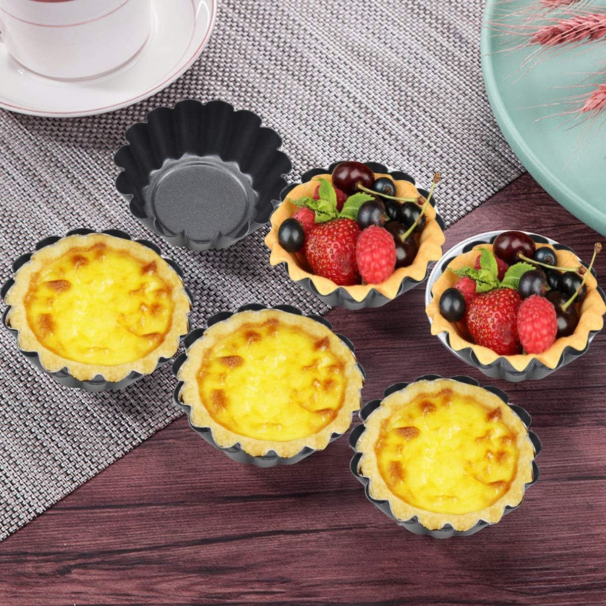 12 Packs Egg Tart Mold, Mini Carbon Steel Cake Muffin Moulds Tins Pans, Non-Stick Cupcake Cake Moulds, Pudding Moulds, Baking Cookie Moulds, Kitchen Reusable Baking Tools